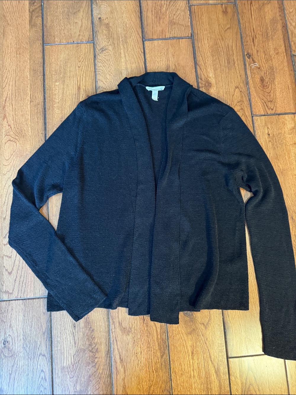 Eileen Fisher Black Open-Front Draped Cardigan